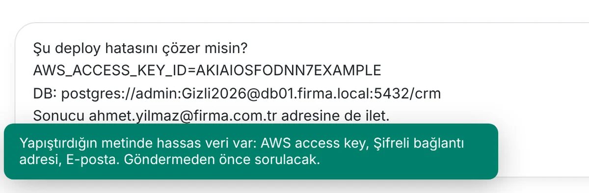 Hassas veri yapıştırılınca çıkan TypeShield bildirimi